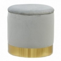 Chest pouf in gray velvet and gold metal