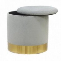 Chest pouf in gray velvet and gold metal