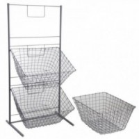 Szary metalowy wyświetlacz + 3 Kosze prostokątne