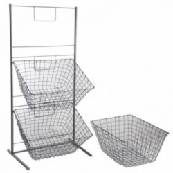 Szary metalowy wyświetlacz + 3 Kosze prostokątne