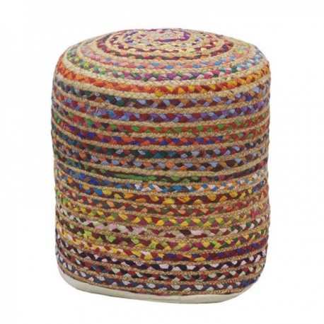 Round cotton and multicolored jute pouf ø 40 h 40