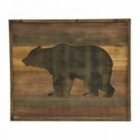 Quadro de parede de madeira pintado cinza com decoração de urso, mesa de parede rústica
