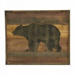 Grey painted wood wall frame with bear decoration, rustic country style wallboard