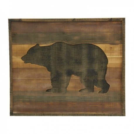 Grey painted wood wall frame with bear decoration, rustic country style wallboard