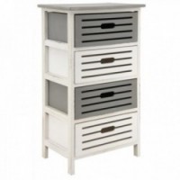 Chest of drawers in openwork wood with 4 gray and white drawers