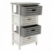 Chest of drawers in openwork wood with 4 gray and white drawers