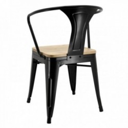Cadeira industrial em metal e madeira de olmo oleada