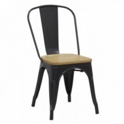 Industrieller Stuhl aus schwarzem Metall und geöltem Ulmenholz