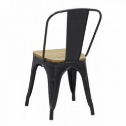 Chaise industrielle en métal noir et bois d'orme huilé