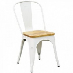Cadeira industrial em metal branco e madeira de olmo oleada