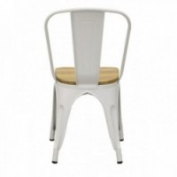 Przemysłowe krzesło w białym metalu i naoliwione drewno wiąz