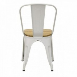 Chaise industrielle en métal blanc et bois d'orme huilé