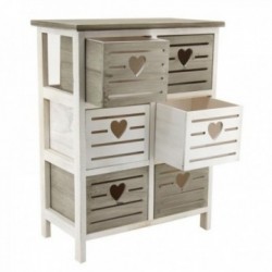 Contrasting openwork wooden dresser with 6 drawers, core cuts and practical hands