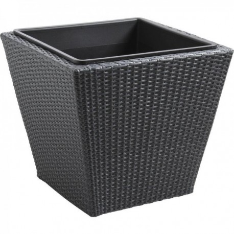 Series of 3 planters in synthetic rattan and metal