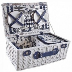 Picnic suitcase in white lacquered wicker 4 place settings