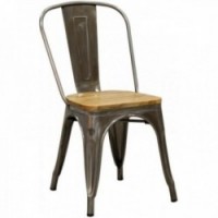 Industrial chair in brushed steel and oiled elm wood