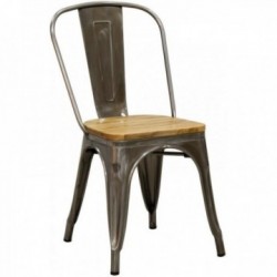 Cadeira industrial em aço escovado e madeira de olmo oleada