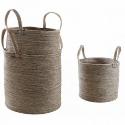 Série de 3 cache-pots ronds en jute et coton avec poignées