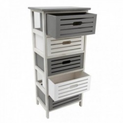 Chest of drawers in openwork wood with 5 gray and white drawers