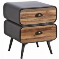 Yöpöytä metalliin ja puuhun 2 laatikkoa