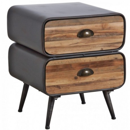 Nocny stół w metalowych i drewnianych szufladach