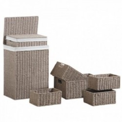 Cestas de lavandería de papel con cordón gris pardo con cubos