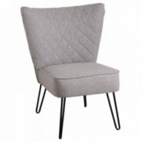 Grå Polyester Fabric Design Lenestol og svart metall Pin for moderne og trendy stue