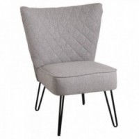 Living room armchair in gray polyester with black metal legs