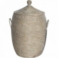 Série de 2 paniers à linge en jonc naturel avec couvercle