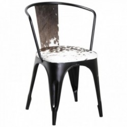 Cadeira em metal industrial e couro bovino