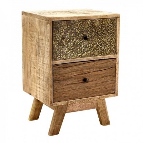 Nocny stół w Mangoot Wood i rzeźbione szuflady metalowe