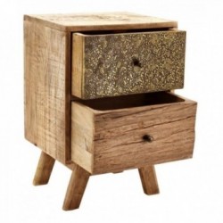 Mesa de cabeceira em madeira de mangueira e metal esculpido 2 gavetas