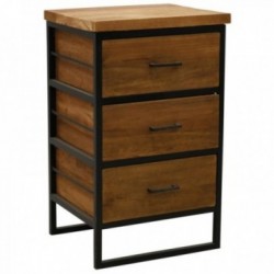 Commode en bois recyclé et métal noir 3 tiroirs - Meuble de rangement industriel et écoresponsable pour chambre ou salon