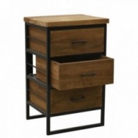 Commode en bois recyclé et métal noir 3 tiroirs - Meuble de rangement industriel et écoresponsable pour chambre ou salon