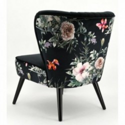 Shell living room armchair in black velvet and floral print