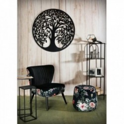 Shell living room armchair in black velvet and floral print