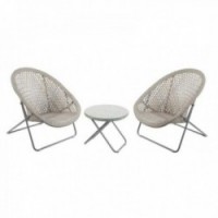 Garden Furniture In Gray Polyresin 2 Armchairs + 1 Table