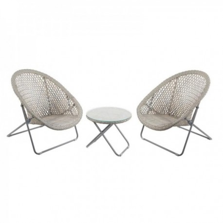 Garden Furniture In Gray Polyresin 2 Armchairs + 1 Table