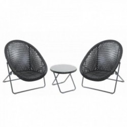 Tuinmeubelen in zwarte polyresin 2 fauteuils + 1 tafel