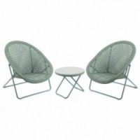 Green Polyresin Garden Furniture 2 Armchairs + 1 Table