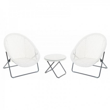Muebles de jardín de poliresina blanca 2 sillones + 1 mesa