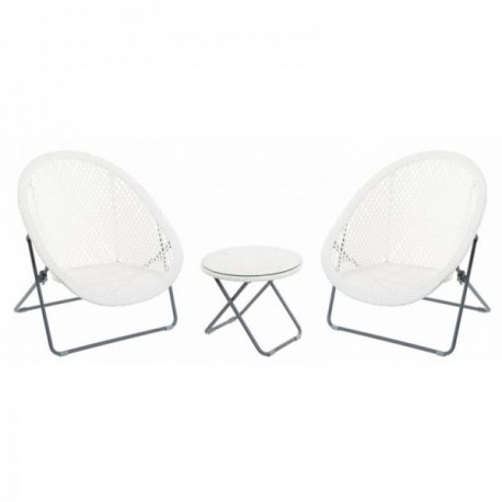 Salon de jardin en polyrésine blanc 2 fauteuils + 1 table