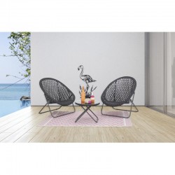 Garden Furniture In Black Polyresin 2 Armchairs + 1 Table