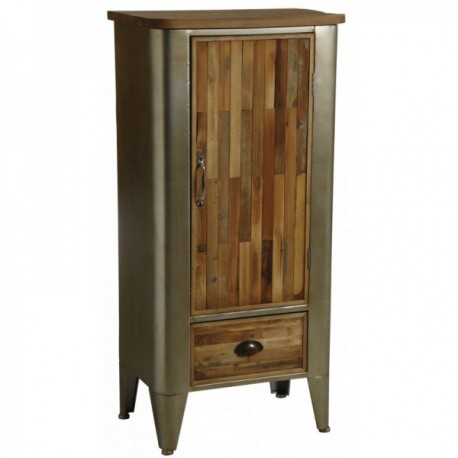 Cabinet in wood and metal 1 door, 1 drawers