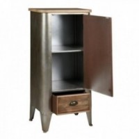 Roupeiro de madeira industrial de madeira e metal preto 1 porta 1 gaveta - Loft Chic Armazenamento Móveis