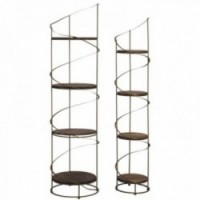 Series of 2 round metal shelves 4 wooden shelves