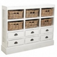 Chest of drawers in antique white wood and poelet