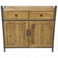 Armário estante em madeira de pinho e metal 4 prateleiras, 2 gavetas, 2 portas
