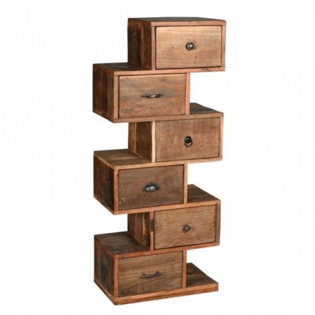 Cômoda Zig Zag Recyclear Wood Craft - Armário de armazenamento exclusivo com alças de metal