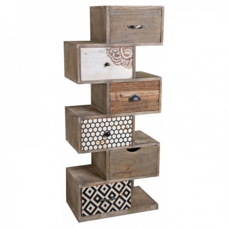 Dresser Design Zig-zag mango wood met 6 laden gesneden hand